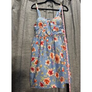 Band of Gypsies Floral Print Dress Tie Front Sleeveless Casual Blue L